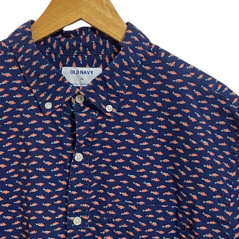 Old Navy Fish Print Short Sleeve Button Down Shirt Novelty Vacation‎ Nautical XL